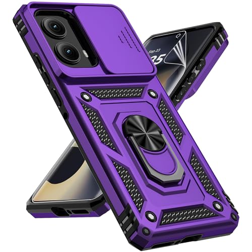 for Motorola Edge 2024 Case with Slide Camera Cover HD Screen Protector [Military Grade Drop Tested] Magnetic Ring Holder Kickstand Protective Phone Case for Motorola Moto Edge 2024, Purple