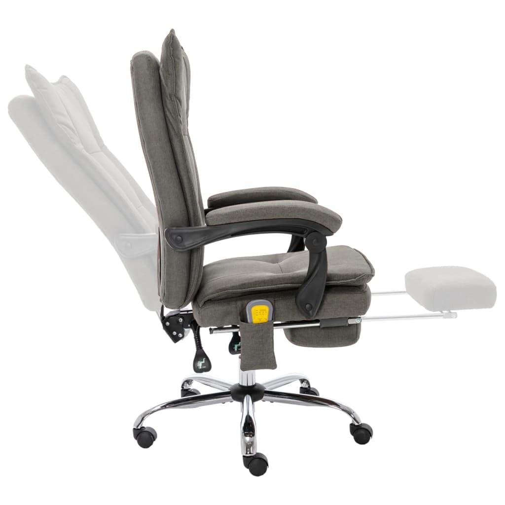 Sedia da ufficio massaggiante in tessuto grigio, ergonomica, regolabile in altezza, con funzione riscaldante e punti massaggianti, funzione sdraiata, poggiapiedi, girevole, con ruote, per casa