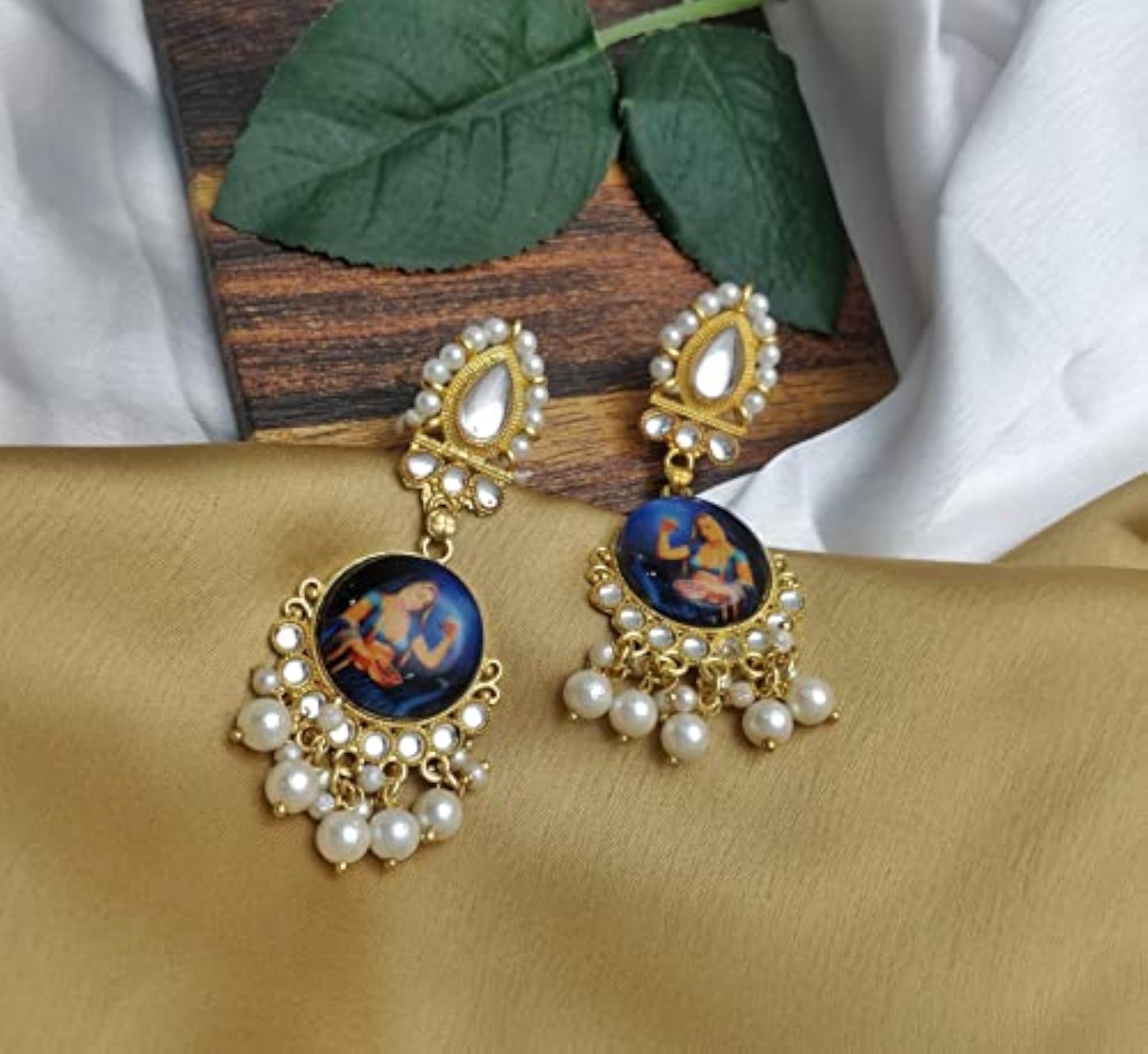 Traditional Kundan Dangle Earrings, Ethnic Style