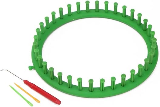 Katech Round Knitting Looms Set 24 cm Diameter Green Plastic Weaving Looms Scarf Hats Making Tools DIY Crocheting Handmade Craft Kit with a Crochet Hook and Needle for Knitting Lovers Green