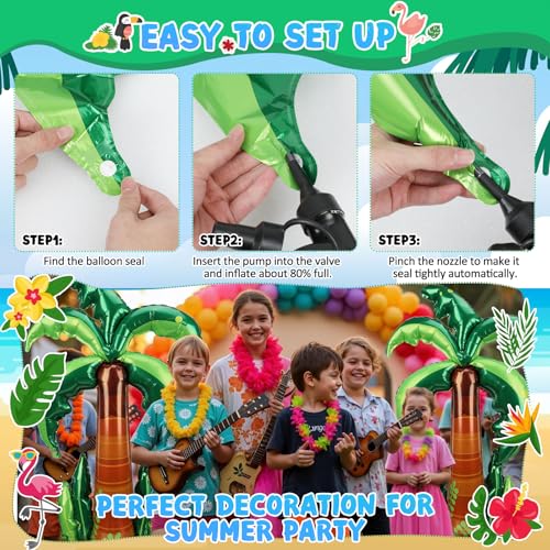 Image of PHOGARY 2 Pcs Big Palm Tree Balloons, Standing Inflatable Palm Tree Foil Balloon for Luau Hawaiian Birthday Party Decorations Pool Tropical Jungle Summer Beach Party Supplies