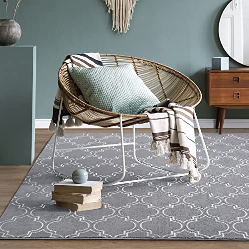 Amearea Fluffy Moroccan Trellis Rug, Soft Fuzzy Geometry Rugs For Living Room, Shaggy Modern Area Rug For Bedroom Kids Room Drom, Easy Clean, Boho Farmhouse Decor Low Pile Carpet, Light Gray 5X7 Feet #TOP2