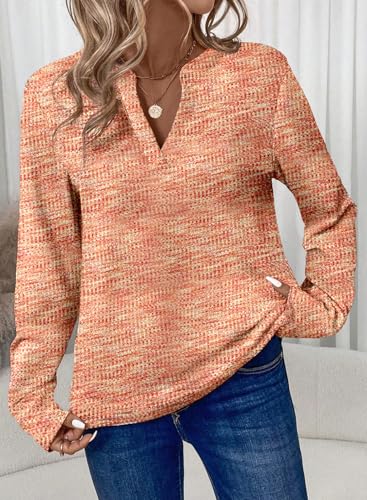 Dokotoo Womens Tops Dressy Casual Sweaters V Neck Long Sleeve Waffle Knit Tops for Women Trendy Tunic Tops Teacher Outfits Fall Fashion 2026 Orange Top XL — view 3
