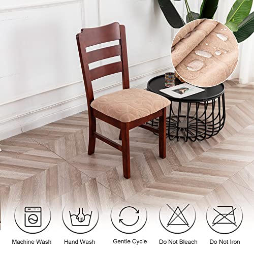 Genina Waterproof Chair Seat Covers Dining Room Chair Covers Stretch Seat Cover For Dinning Room Chair Protector Slipcovers For Kitchen, Hotel (4, Flower Pattern-Khaki) #TOP6