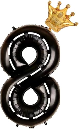 Globo negro de 40 pulgadas para auto de carreras número 8, globo gigante grande de aluminio con corona número 8, suministros de globos para