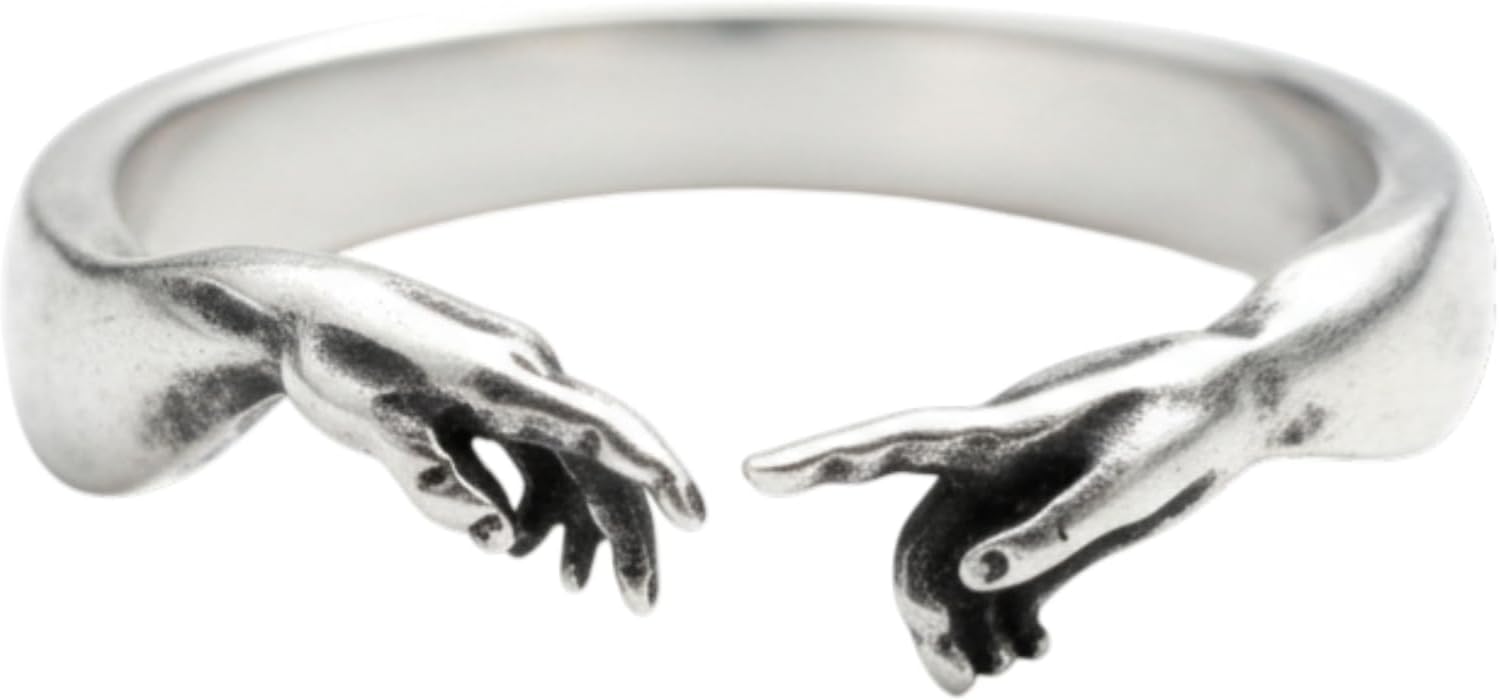 925 Sterling Silver Creation of Adam Ring - Handcrafted Antique Style Open Band - Renaissance Art Jewelry for Men Women