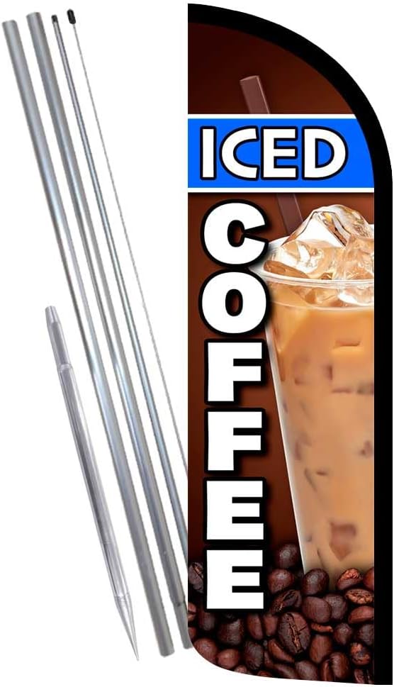 Iced Coffee Premium Windless Feather Banner Flag Kit (Flag, Pole, & Ground Mt)