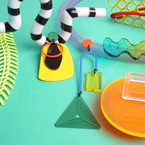Yellow Green Black Acrylic Multi Colored Mismatched Unique Earrings Handmade Hypoallergenic Rectangle Dangle Drop Boho Statement Asymmetrical Geometric For Women Girl Modern Designer Fashion Colorful Jewelry #TOP2