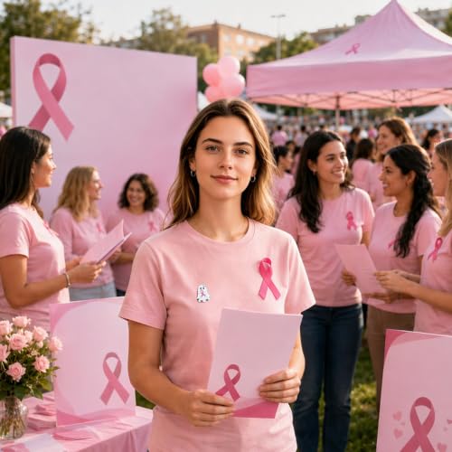 Image of 60Pcs Breast Cancer Awareness Lapel Pins Pink Ribbon Ghost Accessories | vital cause! SANNIX 60-piece alloy pins combine Halloween fun with Breast Cancer Awareness. Durable.