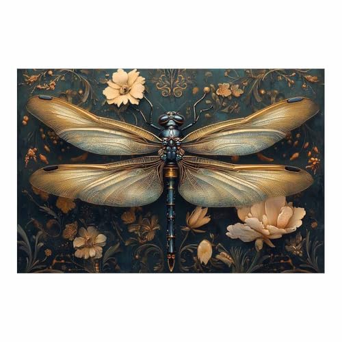 Toile décoration murale libellule fleurs vintage TERUEA 70x100cm