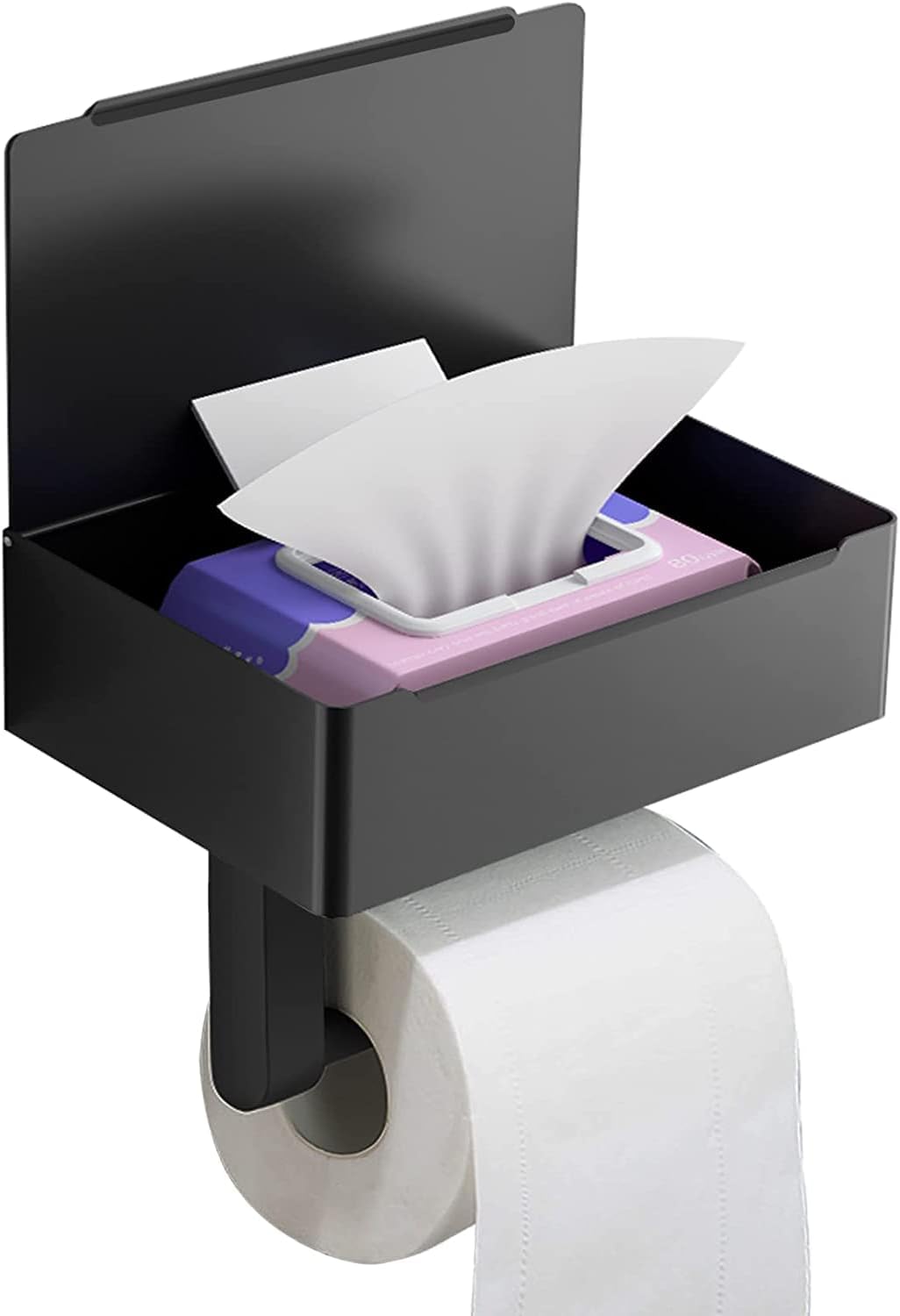 Black Toilet Paper Holder with Shelf Flushable Wipes