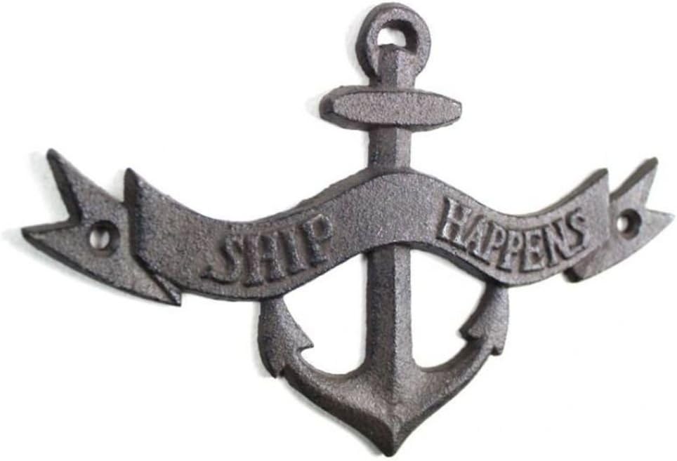 Hampton Nautical Ship Happens Anchor 8" Metal Wall Art-Cast Iron Nautical Decor Sign
