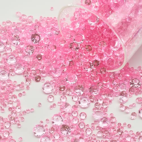 LEEWYOU 4000 pièces Diamants Acryliques Artificiels 3mm,6mm,10mm Table Décoration Diamants Acryliques pour Décoration Noël Mariage Fête d'anniversaire Table Décoration Mariage (Rose)