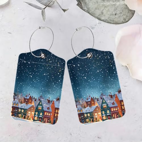 Image of Christmas Village Luggage Tags 2 Pack, PU Leather Privacy Flap