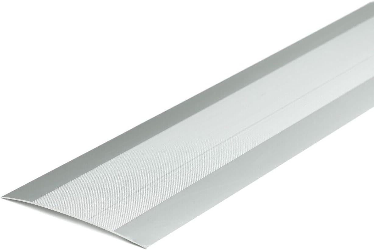 Self-Adhesive Aluminium Threshold Strip 100 mm × 930 mm (3.93 in × 36.61 in) Grooved Wide Profile Silver TMW Profiles (Silver)
