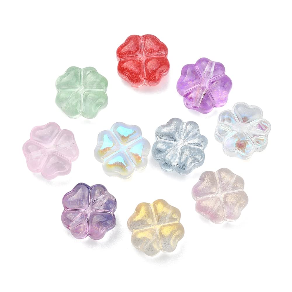Amazon.co.jp: Ipotkitt 100個 10色 透明チェコガラスクローバービーズ
