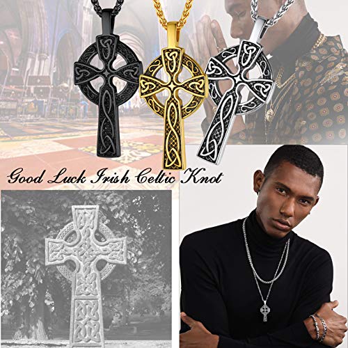 Prosteel Mens Celtic Cross Necklace Big Pendant Stainless Steel Cool Black Chain Celtics Knot Viking Irish Men Gothic Goth Jewelry #TOP1