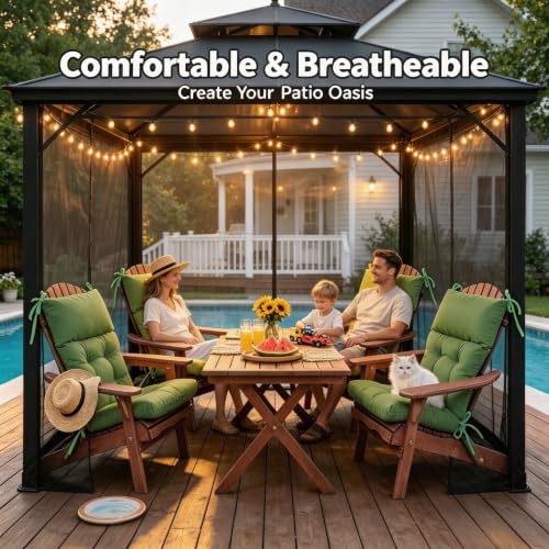 Image of QILLOWAY Outdoor Rocking Chair Cushions Set of 4, 100% Polyester Waterproof Patio Rocking Chair Cushion, High Back Weatherproof Chair Pad for Adirondack & Outdoor Furniture, Dark Green