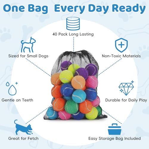 Zeefpod 40 Pack 2 Inch Dog Tennis Balls, Small Tennis Balls for Dogs, Dog Safe Non-Abrasive Felt, Bulk Puppy Tennis Ball Set for Small Dogs,with Mesh Bag for Easy Transport(Multicolor by Zeefpod - Image 7