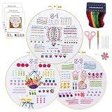 East Leaf 刺繍キット 初心者向け 基本ステッチ 練習セット 8点 日本語説明書付 図案印刷布 道具付き (気球 花 デザート)