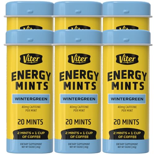 Image of Viter Energy Caffeinated Mints 40mg Caffeine, B Vitamins, Sugar Free. (Wintergreen, 20pcs, 6 Pack)