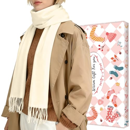 ouhos Damen Wollschal, Unifarben, Warm für Herbst und Winter, mit Geschenkbox (Weiß)