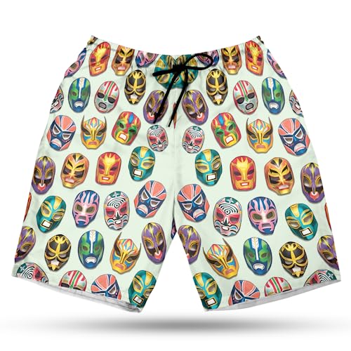 Lucha Libre Men's Swim Trunks - Wrestling Lovers Hawaiian Shorts for Men, Men's Summer Bathing Shorts Set 30