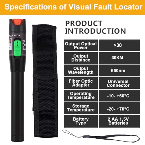 visual fault locator vfl fiber optic tester kit include single mode 9125um fc male to lc female adapter fiber light pen for network cable test