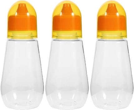 3 Pcs Empty Honey Bottles, Mini Squeeze Bottle Honey Jars Leakproof Honey Dispenser Condiment Container for Ketchup Mustard Salad Dressing Sauce Syrup
