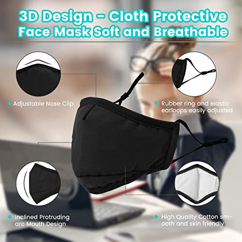 3-Ply 6 Pcs Kids Cloth Face Masks - Washable Reusable Breathable Children Face Masks (Kids Black) #TOP2