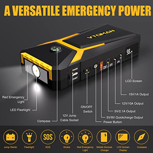 VTOMAN V8 Jump Starter, 2000A Peak for Up 8L Gas and 6L Diesel Engines
