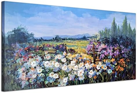 Acocifi Wildflowers Daisy Canvas Wall Art Summer Colorful Flower Painting Field Picture Natural Landscape Framed Rustic Scenery Large Textured Artwork for Living Room Bedroom Home Office Decor 48"x24"