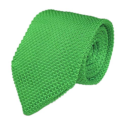 Men's Skinny Knit Tie Vintage Mixed Pattern Casual 2.4" Necktie - Various Design, Bright Green, One size