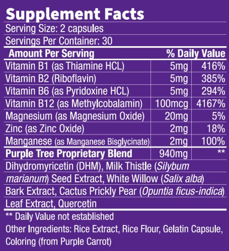purple tree Post Celebration Wellness Vitamin Pills | Rapid Hydration, Better Mornings, Happy Liver | Dihydromyricetin DHM, Milk Thistle, Electrolytes, Vitamin B, Willow Bark, Quercetin (60 Pills) - Image 6