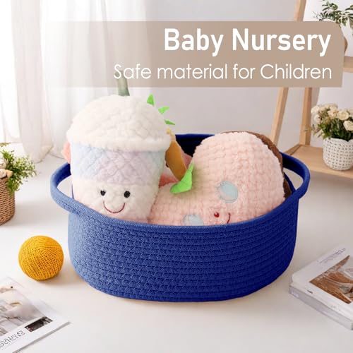 Image of JMvicyroam Small Woven Basket, Empty Gift Basket, Navy Blue /1 Pack | Small Gift Basket, Cotton Rope, 12 x 8 x 27 in, Handles, Includes Ribbon and Bag, Birthday Gift Basket