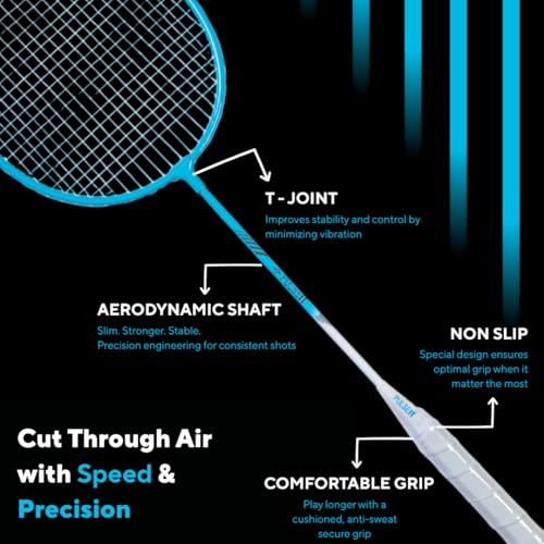 Image of PulseITSmash Badminton Racket- for Men & Women. Lightweight Aluminum Frame with High Tension Strings. Indoor /Outdoor Badminton Racquet for Training, Power Play & Control. (Blue)