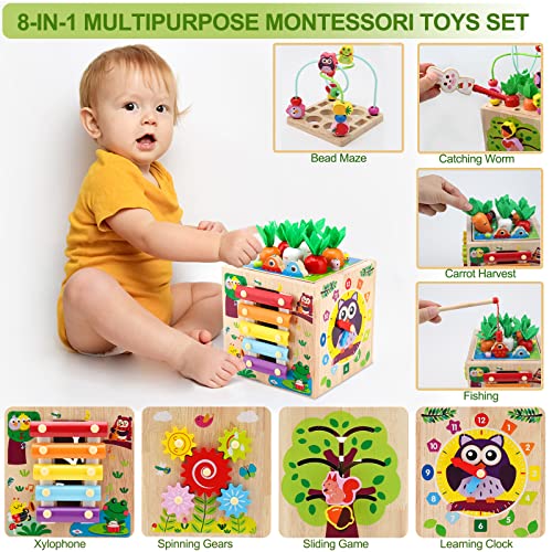 Resumplan BBX1027 8 In 1 Activity Cube For 18M+ Boys And Girls, Wooden Montessori Toys For Baby thumb #1