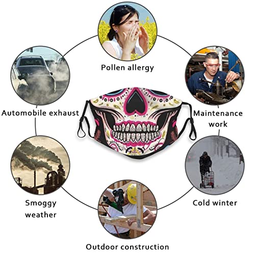 Sugar Skull Face Mask Floral Style Face Protective Balaclava Mouth Cover With 2 Pcs Filters Adjustable For Women Men #TOP6