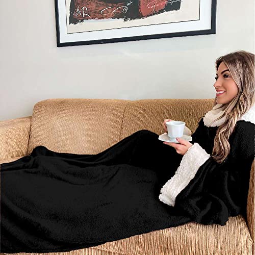 Cobertor com Manga Sherpa Quentinho Casa Dona (Preto)