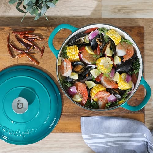 Crock-Pot Artisan 7-Quart Round Dutch Oven – Teal Ombre, Enameled Cast Iron Oven Safe Cookware by Crock-Pot - Image 3