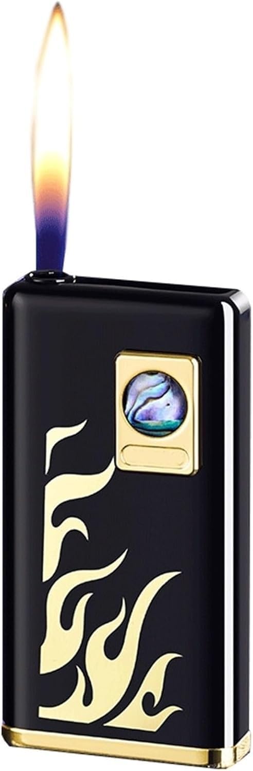 Butane Torch Lighter, Silent Ignition Windproof Open Flame Lighter, Metal Adjustable Soft Flame Refillable Lighters(Black2)