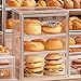 QIYUNI Pastry Display Case Bread Box Acrylic Case Donut Cake Pie Cabinet Dessert Muffins Cookies for Kitchen Countertop 3-Tier Adjustable Clear Bread Storage with Magnetic Door