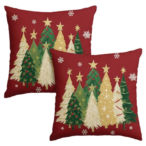 Housse de coussin verte et dorée Noël 45x45 cm | Lot de 2