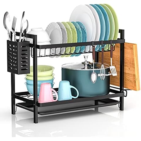 Escurreplatos Acero Inoxidable Cocina, Multifunción Desmontable 2 Niveles Cover