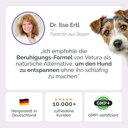 Vetura Beruhigungs-Formel für Hunde | 500 ml | Ergänzungsfuttermittel mit Baldrian, Kräutern & Magnesium | Zur Unterstützung in stressbedingten Phasen | Ohne künstliche Zusatzstoffe | Made in Germany