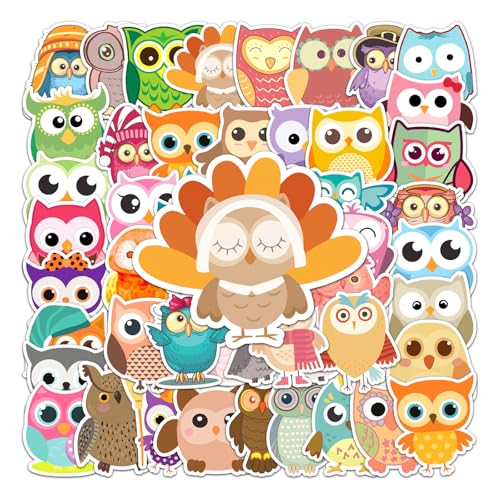 50pcs Owl Stickers for Kids Waterproof Decals Kawaii Stickers Party Supplies for Water Bottle Laptop Scrapbook Notebook Computer Skateboard Bicycle Helmet Guitar Tablet Cup Reward Sticker(Colourful)