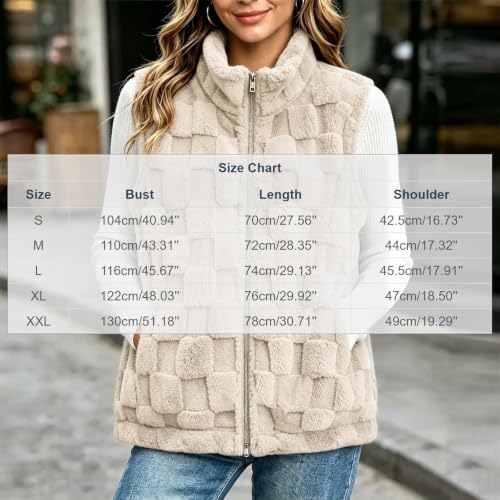 Womens Fleece Vest Textured Fuzzy Sleeveless Jacket Zip Up Stand Collar - image 4