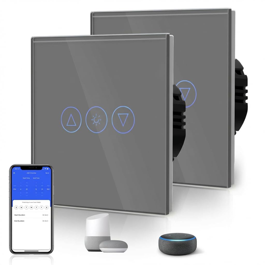 BSEED Smart Dimmer Switch,Glass Touch Panel,LED Lights,Work with Alexa/Smart Life App Control,Neutral Wire RequiredWIFI Dimmer 1 Gang 2 Way(2 Pack),86mm Grey
