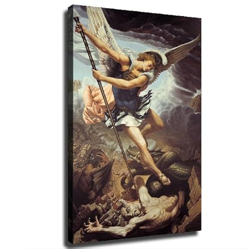 Archangel Saint Michael and Demon Poster Decorative Painting Canvas Wall Art Living Room Bedroom (Unframe 12in*18in)