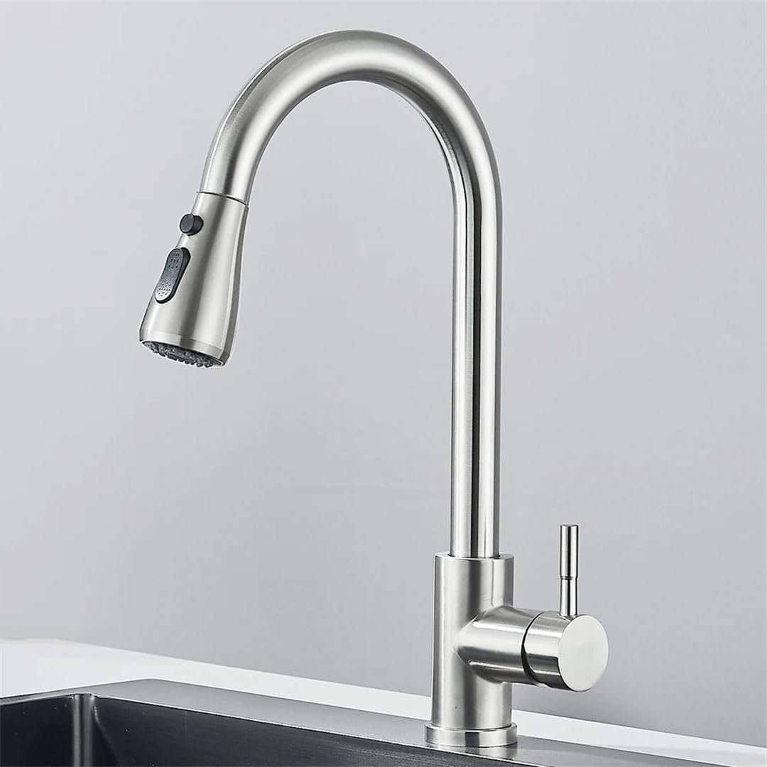 ZBBDFAZD Kitchen Faucet with Pull-Down Sprayer, 360 Degree Swivel Mixer Tap for Hot & Cold Water, Modern Design, Easy Installation